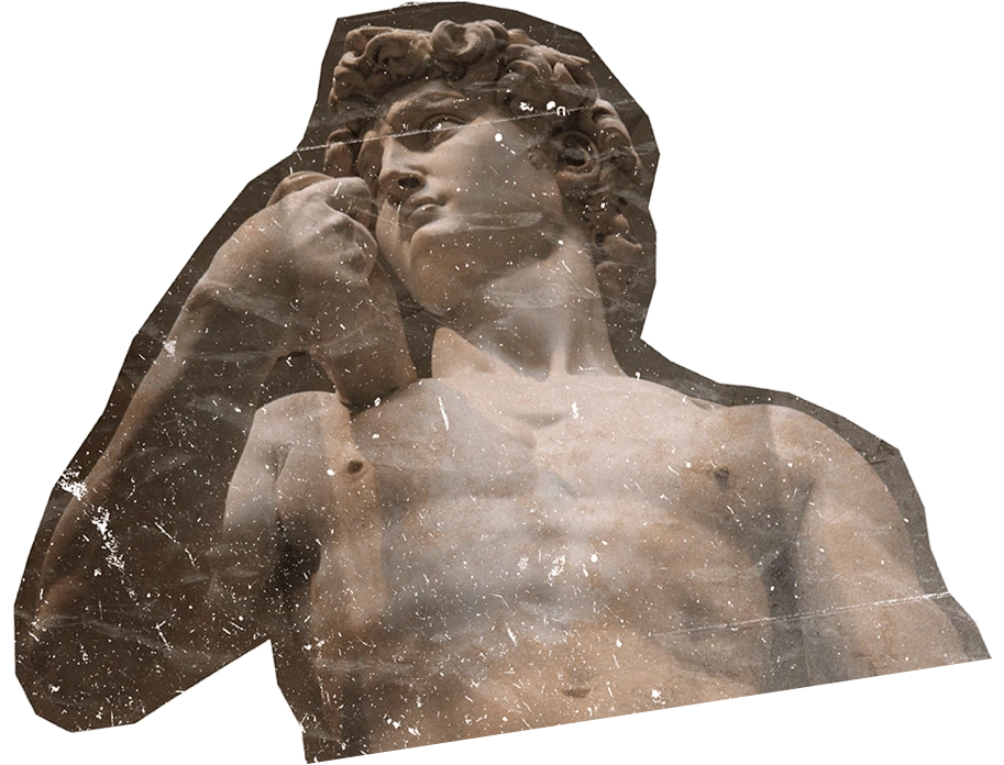 Upper part of the marble bust of Michelangelo's sculpture - The David